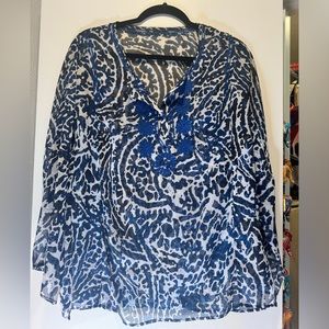 Blue/Black/White Boutique Sheer Tunic: M/L